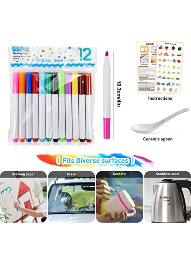 Generic - QETRABONE 11-Color Magical Water Painting Pen, Painting Floating Water Pens Bath Colouring Pens for Kids,Erasable Doodle Markers Pen Watercolor Pen Set, Improve Drawing and Imagination (with spoon) - Image 1