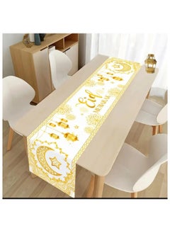 LDQ 1 PC Elegant Polyester Eid Table Runner, Star and Moon Lantern Design, Eid Celebration  - Image 1