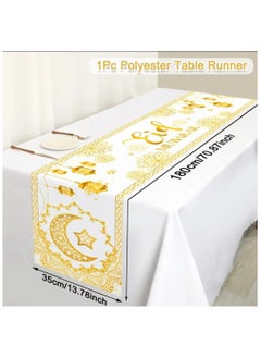 LDQ 1 PC Elegant Polyester Eid Table Runner, Star and Moon Lantern Design, Eid Celebration  - Image 4