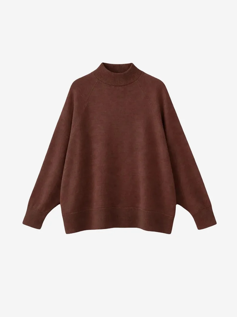 ميكسراي MIXRAY Oversized Ribbed Half Turtleneck Sweater