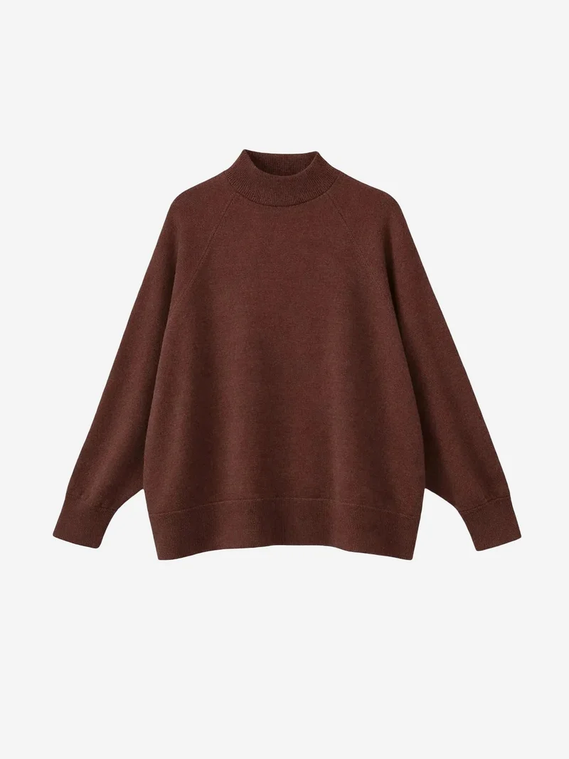 ميكسراي MIXRAY Oversized Ribbed Half Turtleneck Sweater