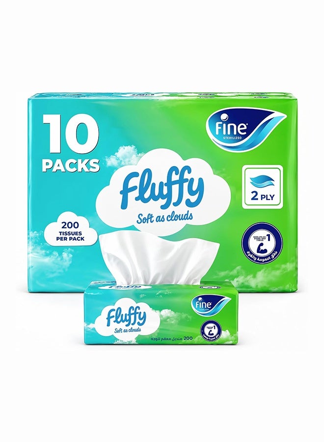 Fine Facial Tissue 200 Sheets 2 Ply Pack of 10 White - Image 1