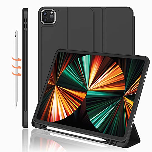 iMieet New iPad Pro 12.9 Case 2022(6th Gen)/2021(5th Gen) with Pencil Holder [Support iPad 2nd Pencil Charging/Pair],Trifold Stand Smart Case with Soft TPU Back,Auto Wake/Sleep(New Midnight Green) - Image 1