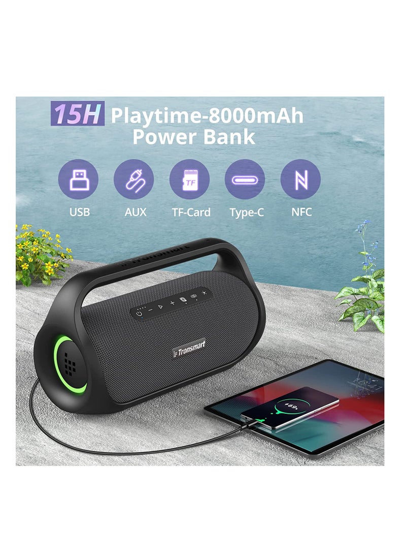 ترونسمارت - مكبر صوت Tronsmart Bang Mini Party، بلوتوث 5.3، عرض ضوئي مدفوع بالإيقاع، صوت ستيريو 50 وات، بطارية 8000 مللي أمبير مع بنك طاقة، مقاوم للماء IPX6، NFC، بطاقة TF، AUX، مكبر صوت خارجي للحديقة والشواء والتخييم - Image 1