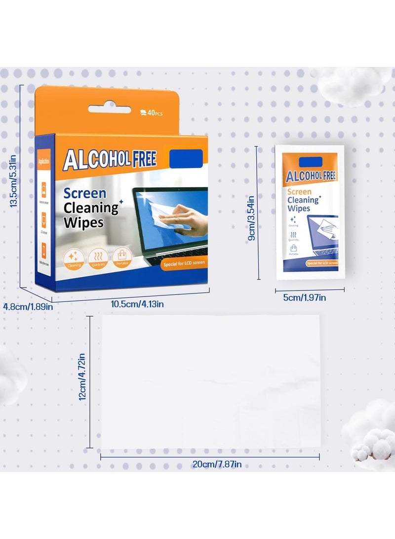 Screen & Electronic Cleaning Wipes，Pre-Moistened Individual Wrapped (12 x20cm) TV Screen Cleaner, Computer Monitor, Laptop, Lens Camera Sunglass Wipes ，Sracth-Free Streak-Free，40 Pack