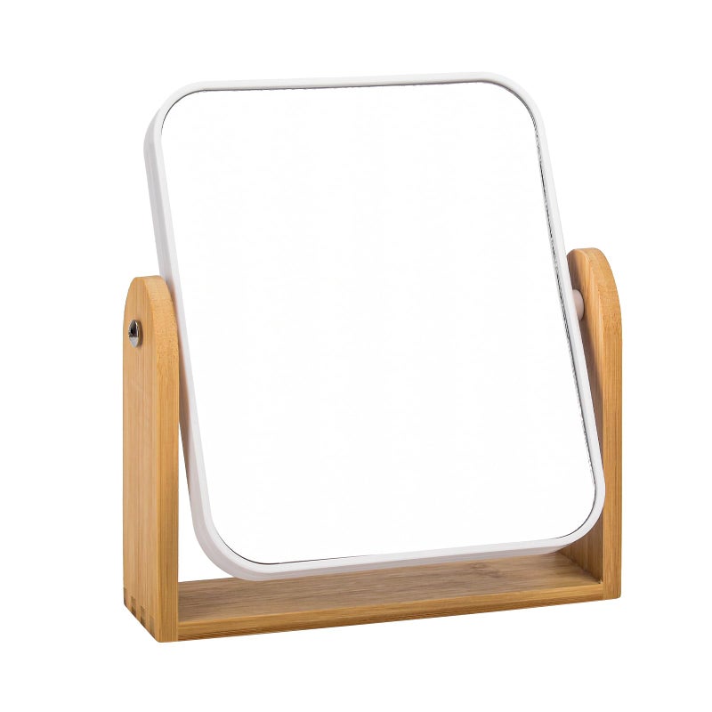 Esayendder Desk MirrorMirror for Desk1X3X Magnifying DoubleSided 360Flippable Vanity MirrorMakeup Mirrorwith Natural Bamboo StandWhite - Image 2