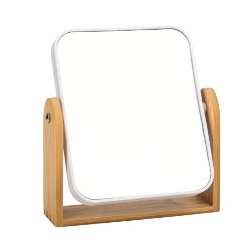 Esayendder Desk MirrorMirror for Desk1X3X Magnifying DoubleSided 360Flippable Vanity MirrorMakeup Mirrorwith Natural Bamboo StandWhite - Image 1