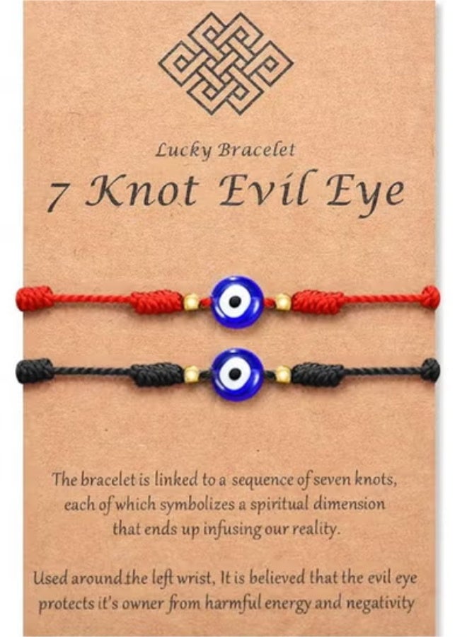 Tarsus طرسوس (الإصدار 3) عين الشر 7 عقدة أساور الحظ ذات الخيوط الحمراء القابلة للتعديل للنساء والرجال والأولاد والبنات - Image 1