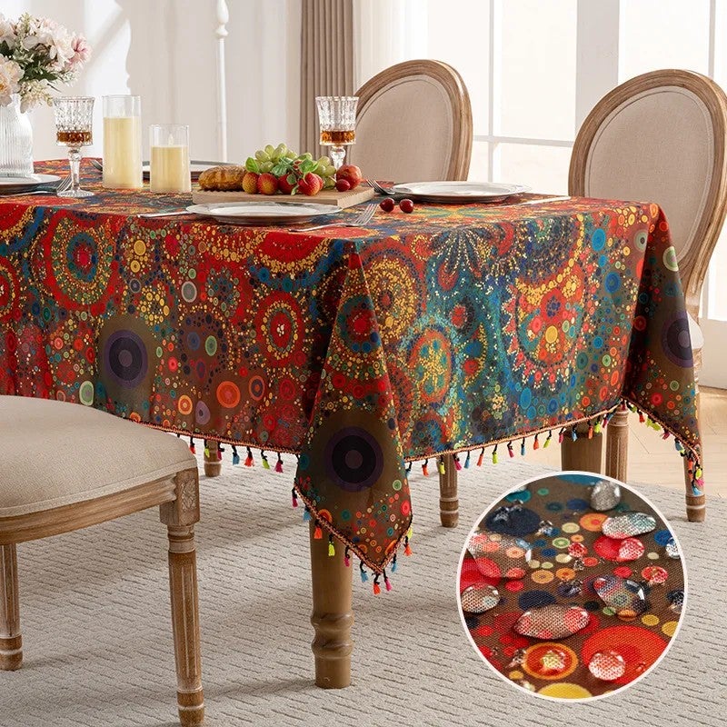Y&D New Colorful Lace Fringe Tablecloth – Waterproof, Dust-Proof & Cat-Proof Printed Table Cover for Coffee Tables, Also Ideal as Decorative Table Runners for Home Use - Image 2