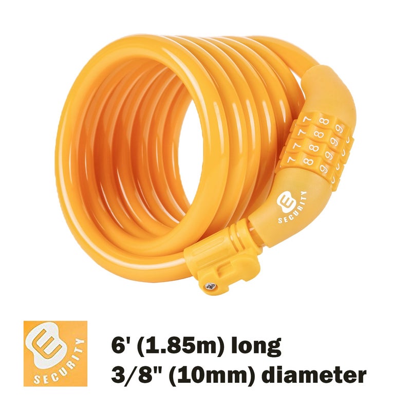 ETRONIC Security Bike Lock Self Coiling Resettable Combination Lock Bike Cable Lock, 6-Feet x 3/8-Inch - Yellow - Image 3