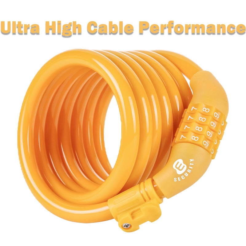ETRONIC Security Bike Lock Self Coiling Resettable Combination Lock Bike Cable Lock, 6-Feet x 3/8-Inch - Yellow - Image 2