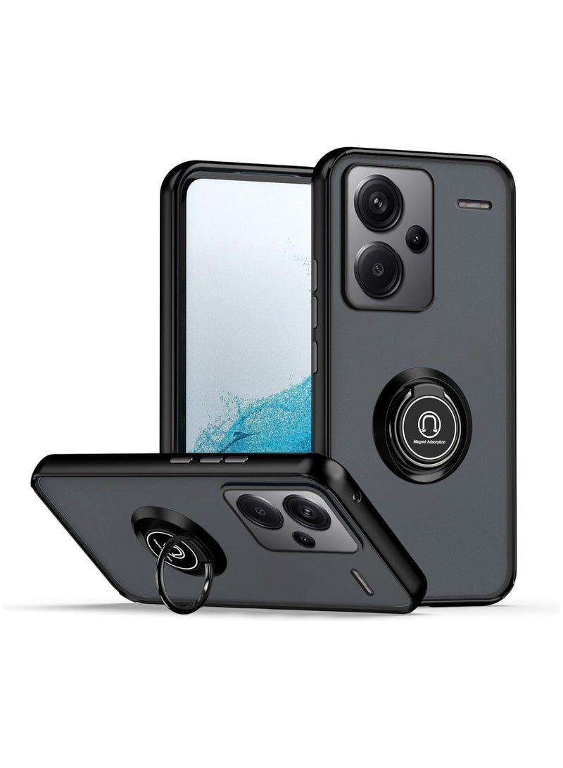 جراب خلفي غير لامع مع حامل مغناطيسي للسيارة يدور 360 درجة لهاتف Xiaomi Redmi Note 13 Pro Plus 5G أسود - Image 1