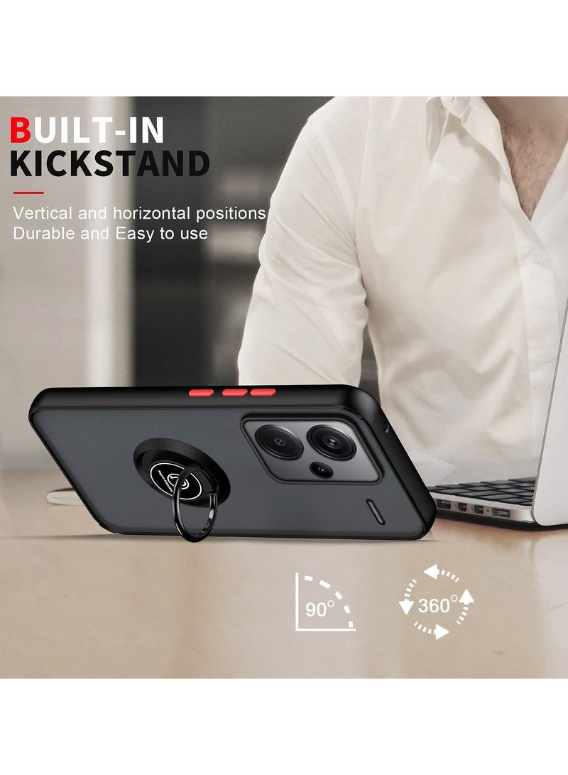 جراب خلفي غير لامع مع حامل مغناطيسي للسيارة يدور 360 درجة لهاتف Xiaomi Redmi Note 13 Pro Plus 5G أسود - Image 4