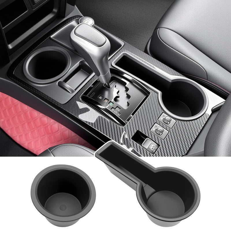 Qyebbk Upgrade Cup Holder Inserts for 2014-2024 Toyota 4Runner Center Console Cupholder Coaster Liner Replaces Mat for 4 Runner Interior Accessories Black(Center Console Left Front+Rear, 2PCS) - Image 1