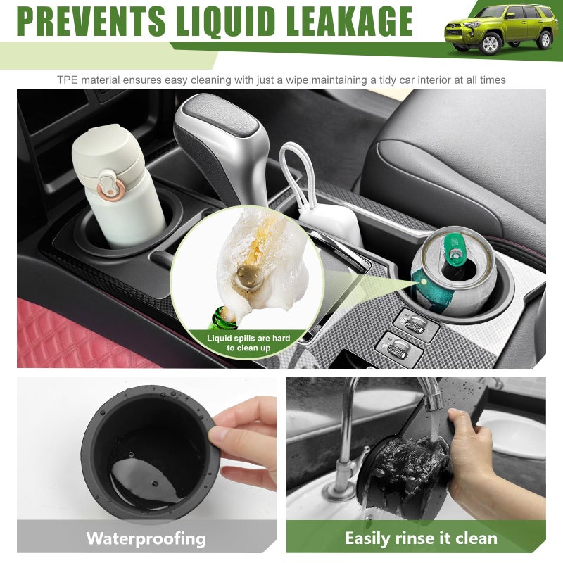 Qyebbk Upgrade Cup Holder Inserts for 2014-2024 Toyota 4Runner Center Console Cupholder Coaster Liner Replaces Mat for 4 Runner Interior Accessories Black(Center Console Left Front+Rear, 2PCS) - Image 4