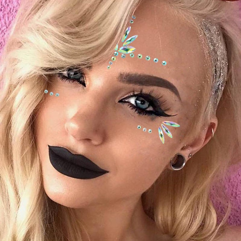 WUIOS Mermaid Face Gems Stick Jewels for Women Cosplay Mermaid Halloween Club Body Eye Face Gems Makeup Stickers Self Adhesive Face Crystals Rhinestones Rave Festival Tattoo Concert Dress-up Decorations - Image 5