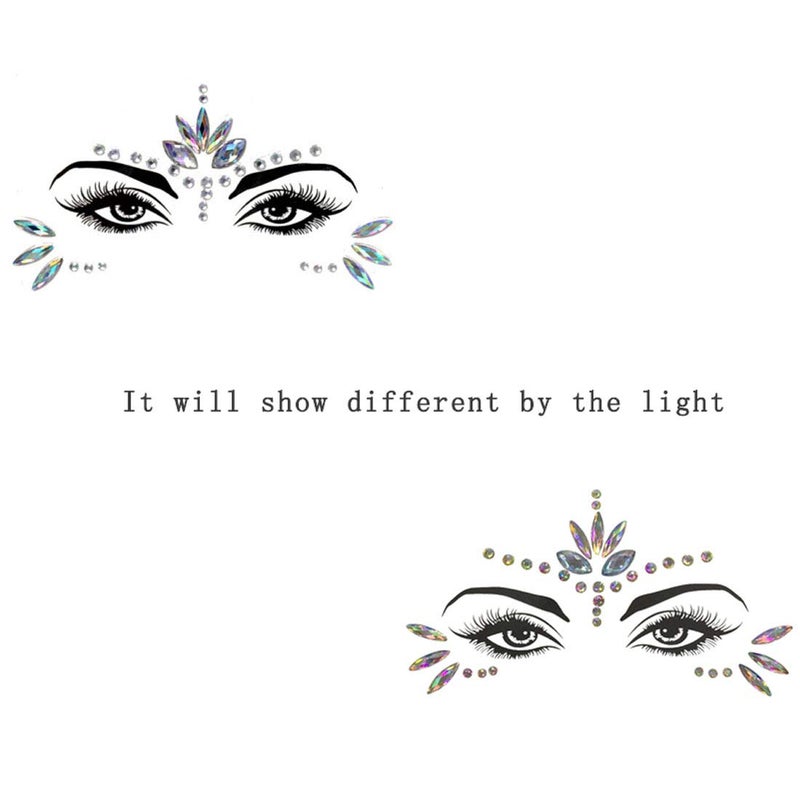 WUIOS Mermaid Face Gems Stick Jewels for Women Cosplay Mermaid Halloween Club Body Eye Face Gems Makeup Stickers Self Adhesive Face Crystals Rhinestones Rave Festival Tattoo Concert Dress-up Decorations - Image 2