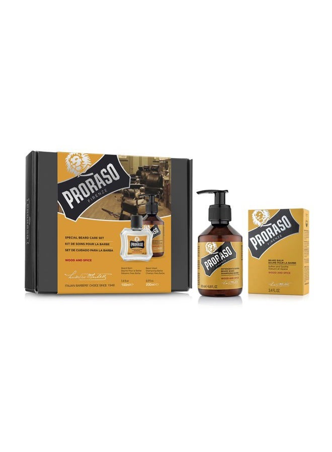 proraso Beard Care Kit for Men | Beard Wash & Beard Balm to Cleanse, Soften and Reduce Itch for New or Short Beards | Wood & Spice Fragrance - Image 2
