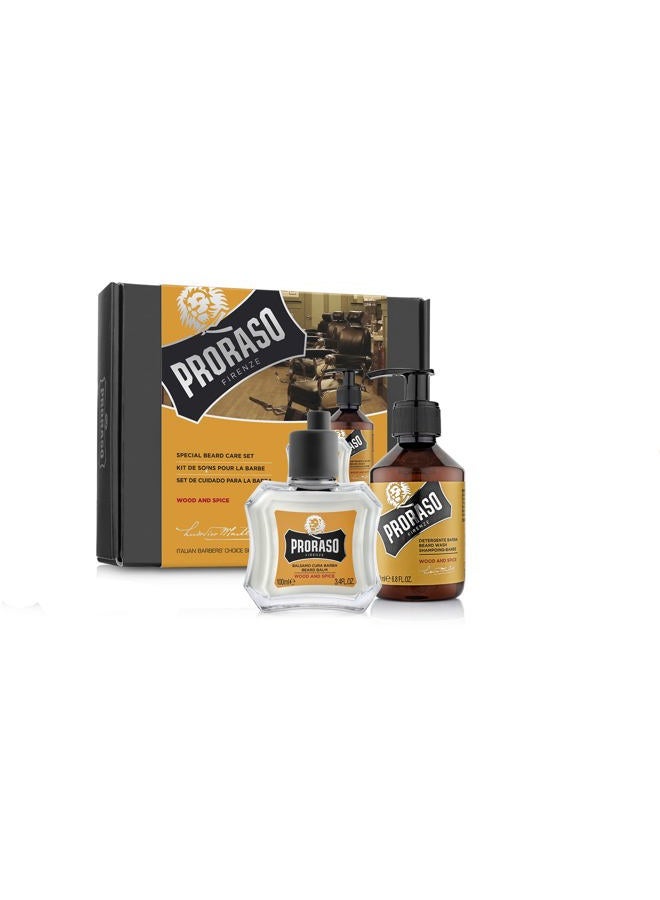 proraso Beard Care Kit for Men | Beard Wash & Beard Balm to Cleanse, Soften and Reduce Itch for New or Short Beards | Wood & Spice Fragrance - Image 1