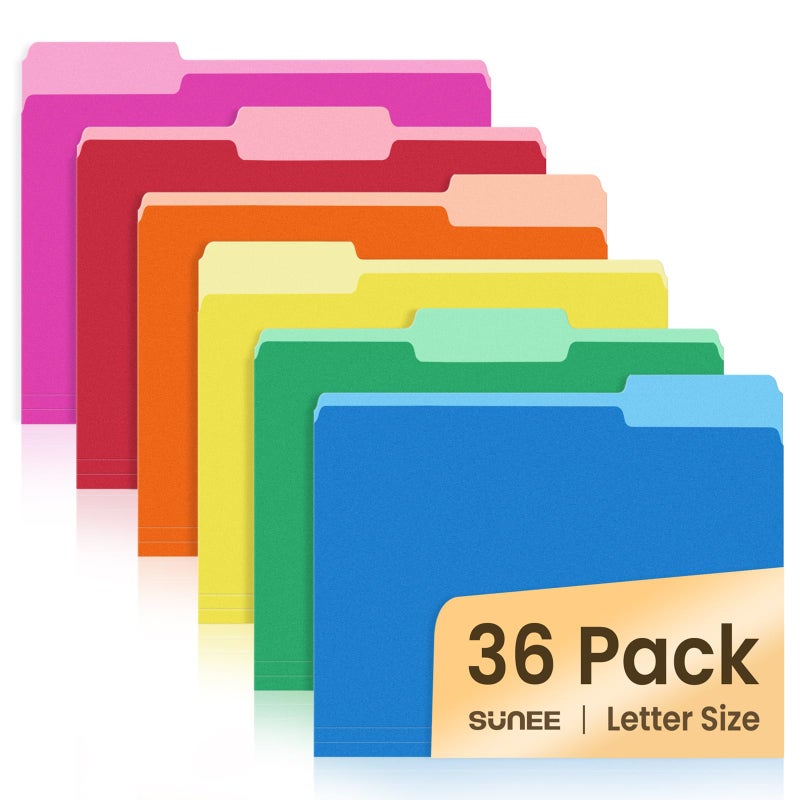 SUNEE File Folders, 36 Pack Manilla Folders 8.5 x 11, Colored File Folders Home Office School Supplies for Documents Files Paper, 6 Assorted Colors - Image 1