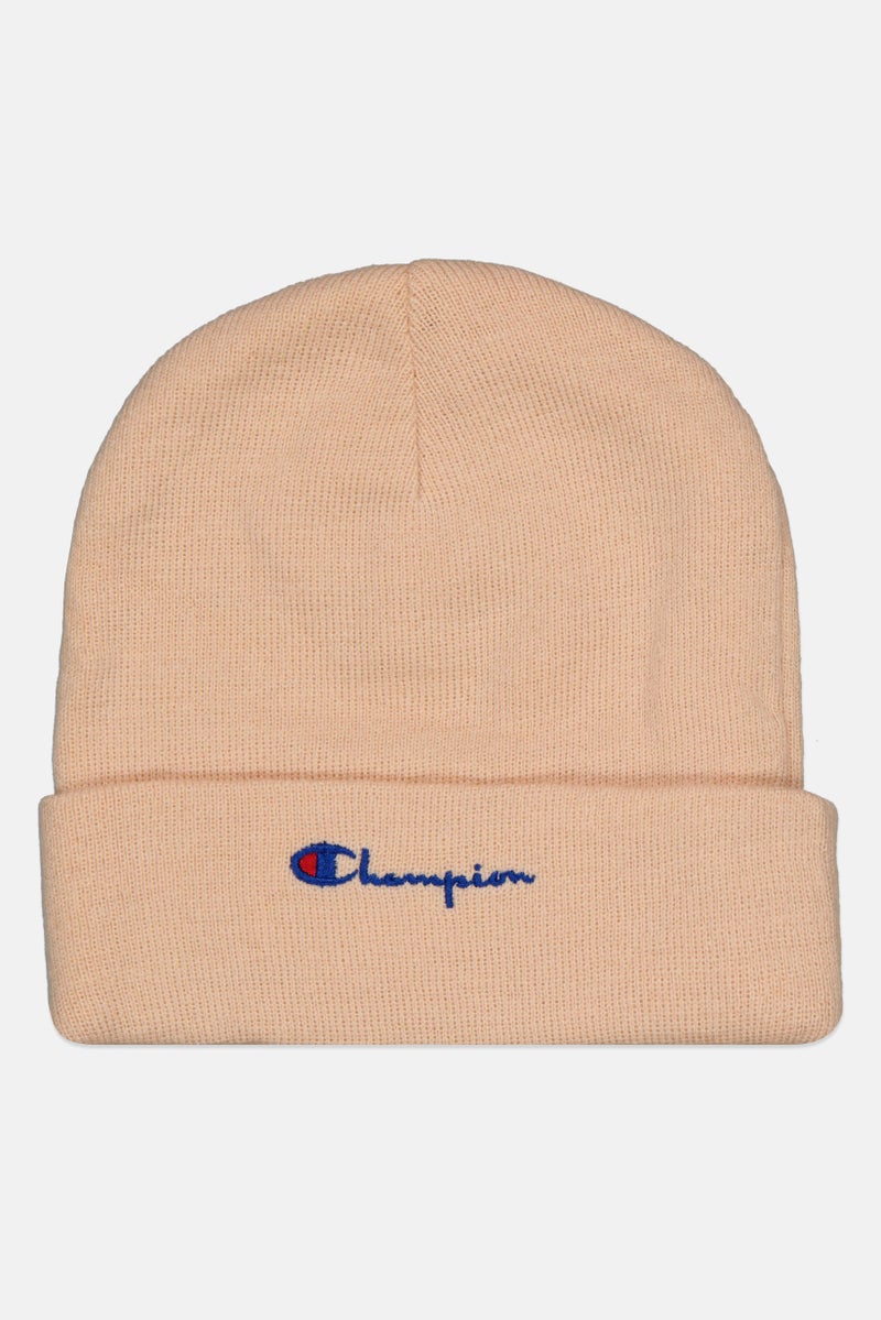 Champion Men Embroidered Logo Knitted Beanie, Light Peach - Image 1