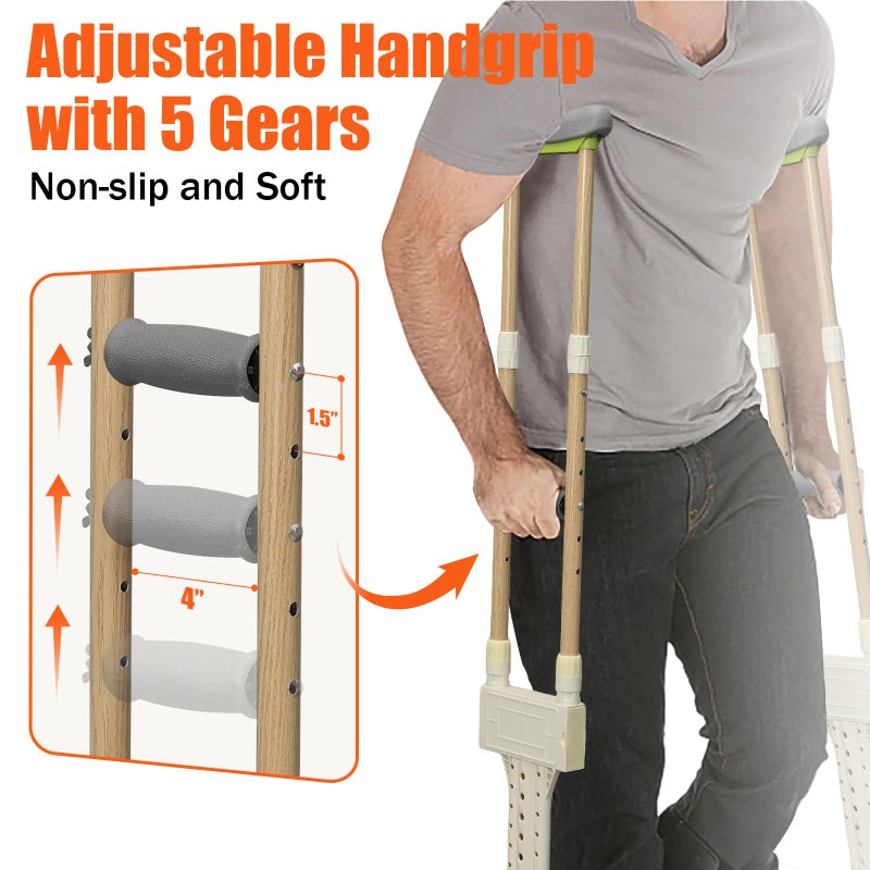 UIABOPZ Aluminum Crutches for Adults, Pair of Height Adjustable Crutch (Fits 5'0" - 5'10"), Universal & Lightweight Crutches for Kids, Women, Includes Padded Underarm Cushions, Rubber Tips, 300 lbs Capacity - Image 3