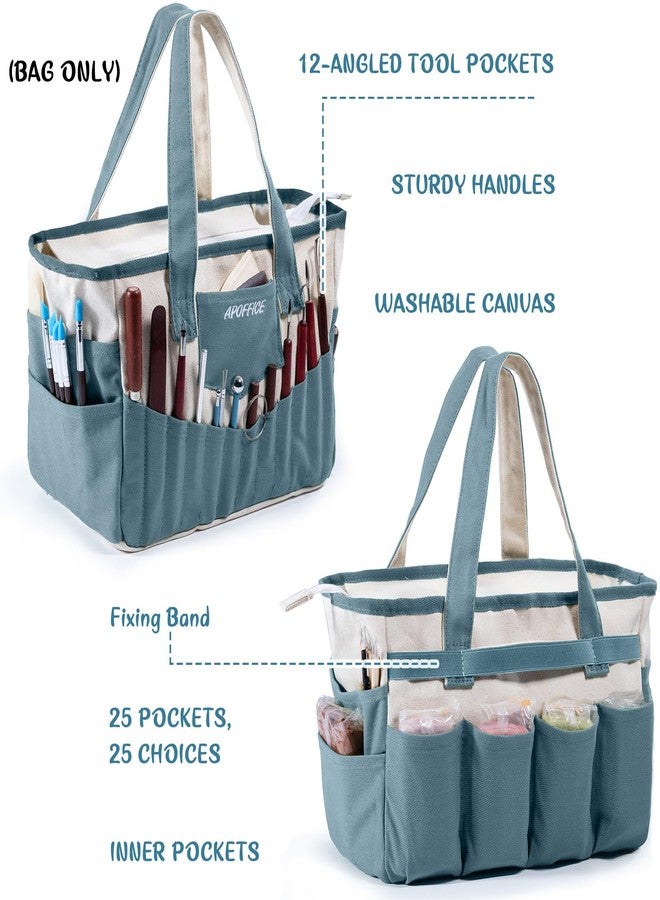 APOFFICE Pottery Tools Bag with Pockets for Clay Sculpting Tools, Ceramic Tools- Art Supply Organizer for Polymer Clay Tools, Craft Tote, Yarn & Crochet Storage, Washable Canvas Artist Bag Gift - Image 3