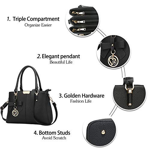 KKXIU 3 Zippered Compartments Purses and Handbags for Women Top Handle Satchel Shoulder Ladies Bags (A-Black) - Image 3