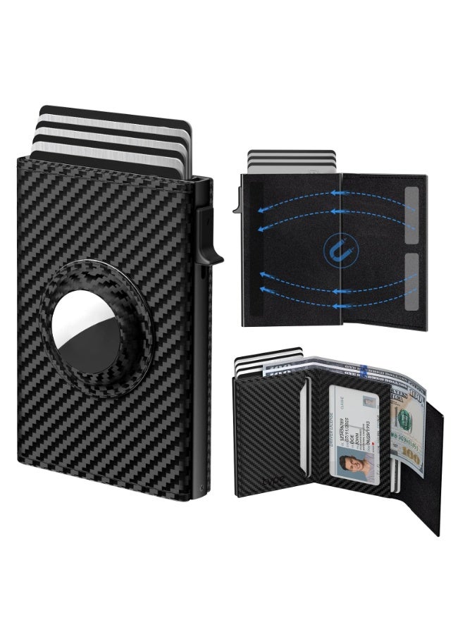 KOWVOWZ Mens Smart Wallet Card Holder for AirTag, Mens Pop Up Wallet for AirTag, RFID Blocking, Smart Slim Minimalist Carbon Fiber 9-14 Card Capacity ID Window Cash Slot - Image 1