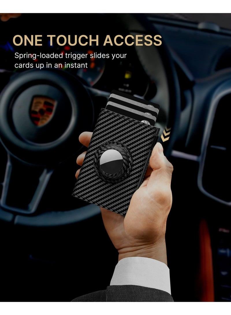KOWVOWZ Mens Smart Wallet Card Holder for AirTag, Mens Pop Up Wallet for AirTag, RFID Blocking, Smart Slim Minimalist Carbon Fiber 9-14 Card Capacity ID Window Cash Slot - Image 5