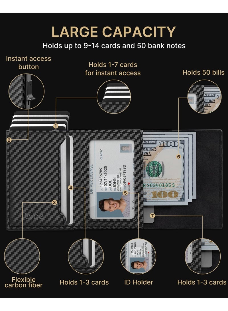 KOWVOWZ Mens Smart Wallet Card Holder for AirTag, Mens Pop Up Wallet for AirTag, RFID Blocking, Smart Slim Minimalist Carbon Fiber 9-14 Card Capacity ID Window Cash Slot - Image 3