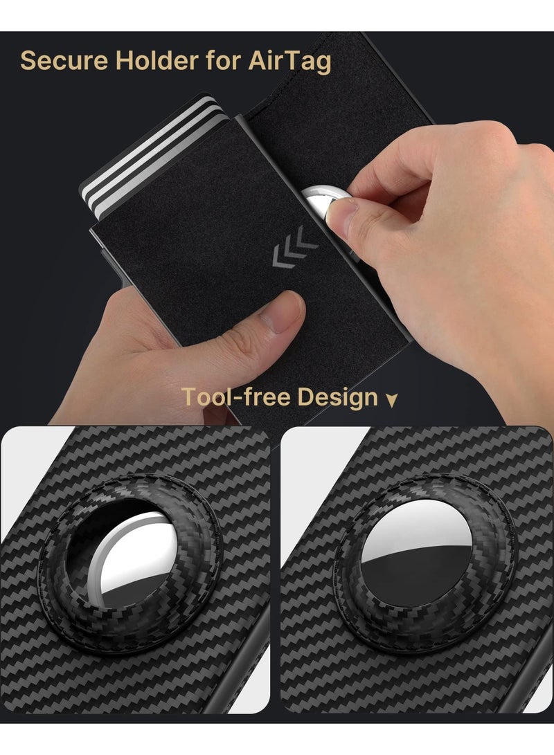 KOWVOWZ Mens Smart Wallet Card Holder for AirTag, Mens Pop Up Wallet for AirTag, RFID Blocking, Smart Slim Minimalist Carbon Fiber 9-14 Card Capacity ID Window Cash Slot - Image 4