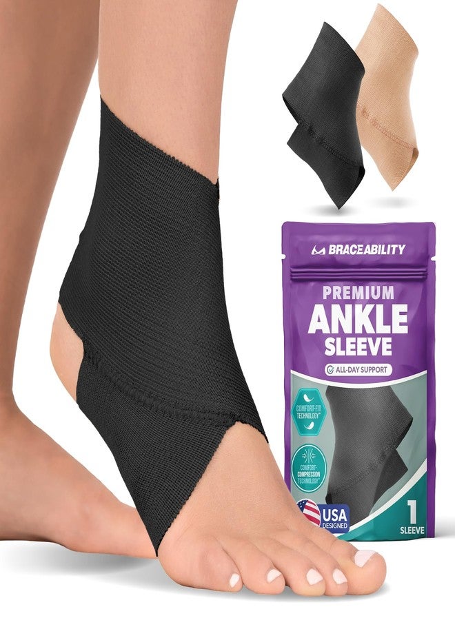 BraceAbility Elastic Ankle Support Brace - Lightweight Slip on Foot and Ankle Compression Sleeve for Gymnastics, Dance, Sports, Running, Exercise, and Sprained Ankle Swelling for Women and Men (Black - Image 1