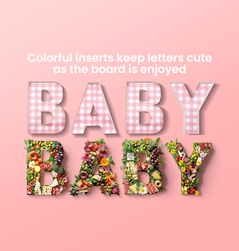 Pop Fizz Designs Charcuterie Board Letters I Baby or Bridal Shower Food Trays I Decorations Cardboard Letters for Charcuterie I Food Display Fillable Letters (Baby (Pink)) - Image 4