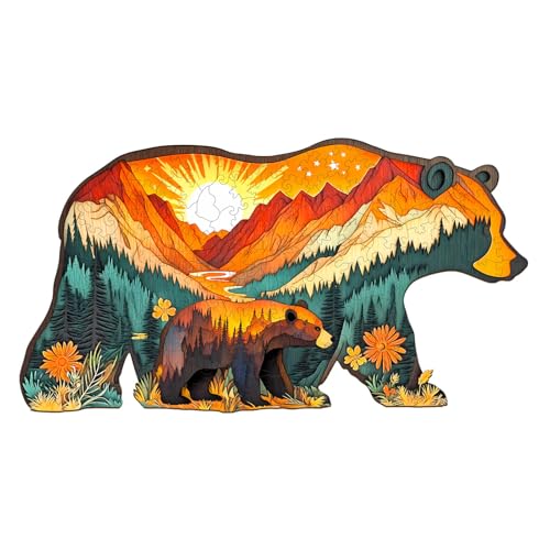 Purdicra Wooden Puzzles for Adults Bears in The Forest Wooden Jigsaw Puzzle Unique Animal Shaped Wood Puzzles Adult Christmas Birthday Gifts for FriendsFamily Home Decor 154 82in 205pcs - Image 1