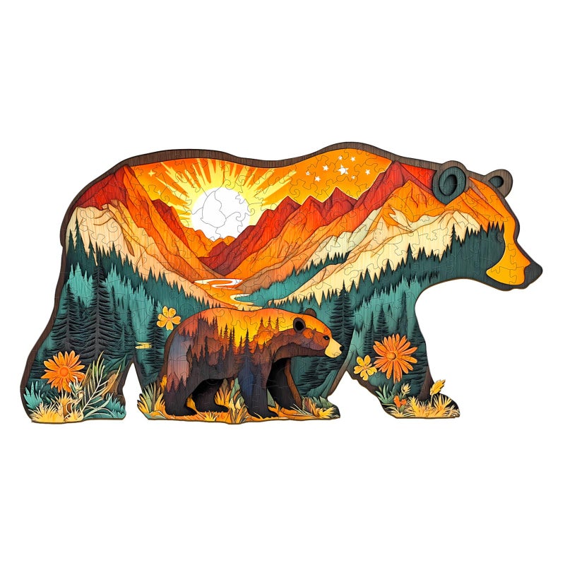 Purdicra Wooden Puzzles for Adults Bears in The Forest Wooden Jigsaw Puzzle Unique Animal Shaped Wood Puzzles Adult Christmas Birthday Gifts for FriendsFamily Home Decor 154 82in 205pcs - Image 3