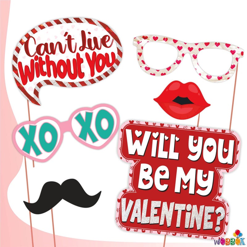 Wobbox Valentine Party Decoration Items| Happy Valentine Party Photo Booth Props for Photoshoot, Valentine Bunting Banner, Valentine Day Party Decoration Kit (FP1574) - Image 4
