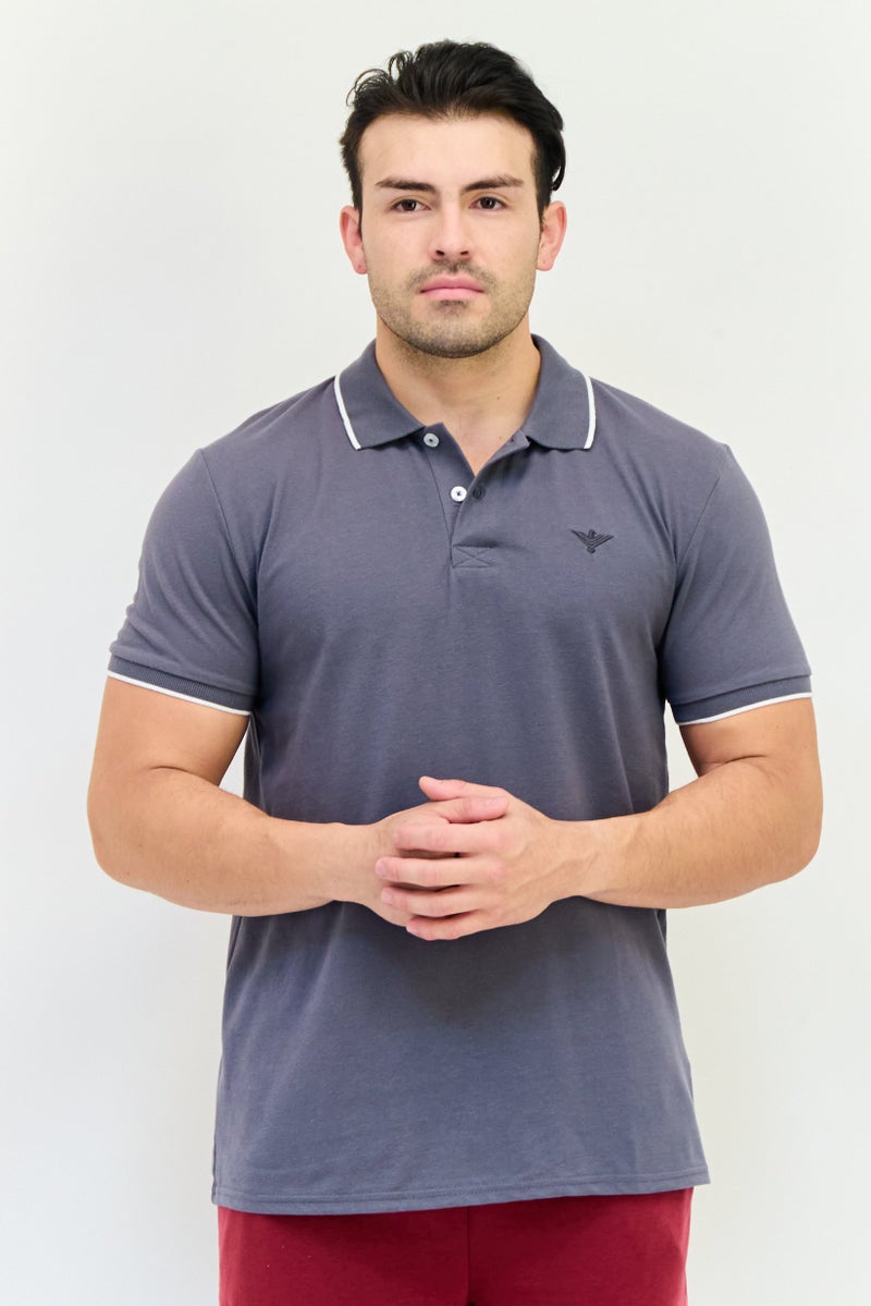 TapouT Men Sportswear Fit Short Sleeve Outdoor Polo Shirt, Steel Grey  - Image 1