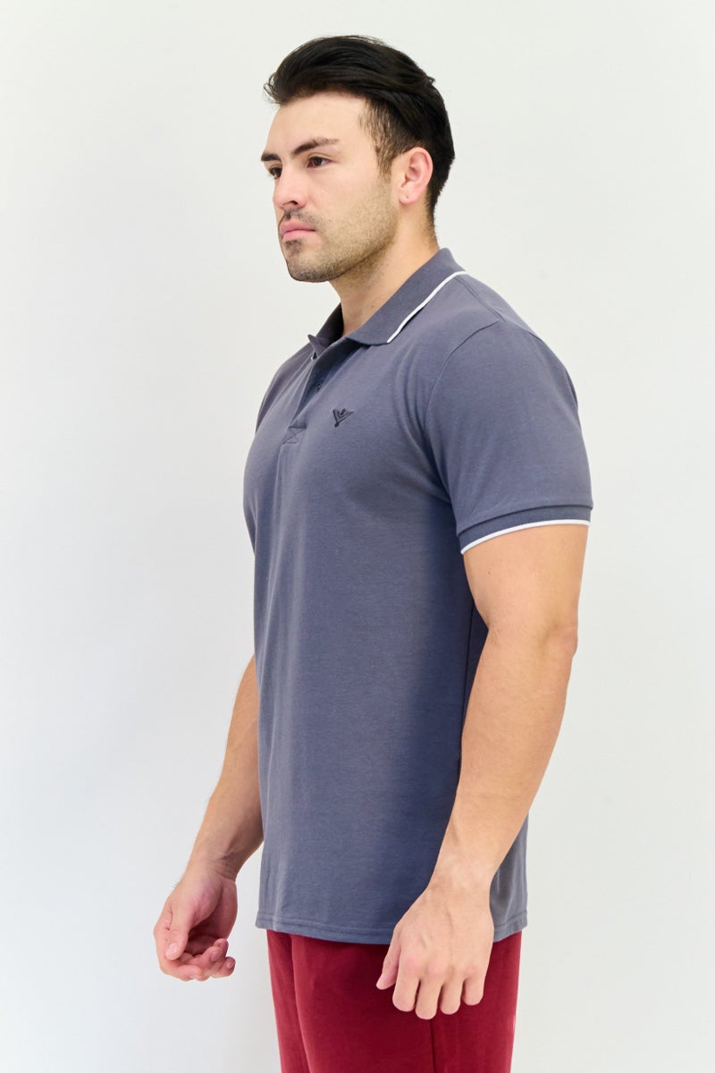 TapouT Men Sportswear Fit Short Sleeve Outdoor Polo Shirt, Steel Grey  - Image 2