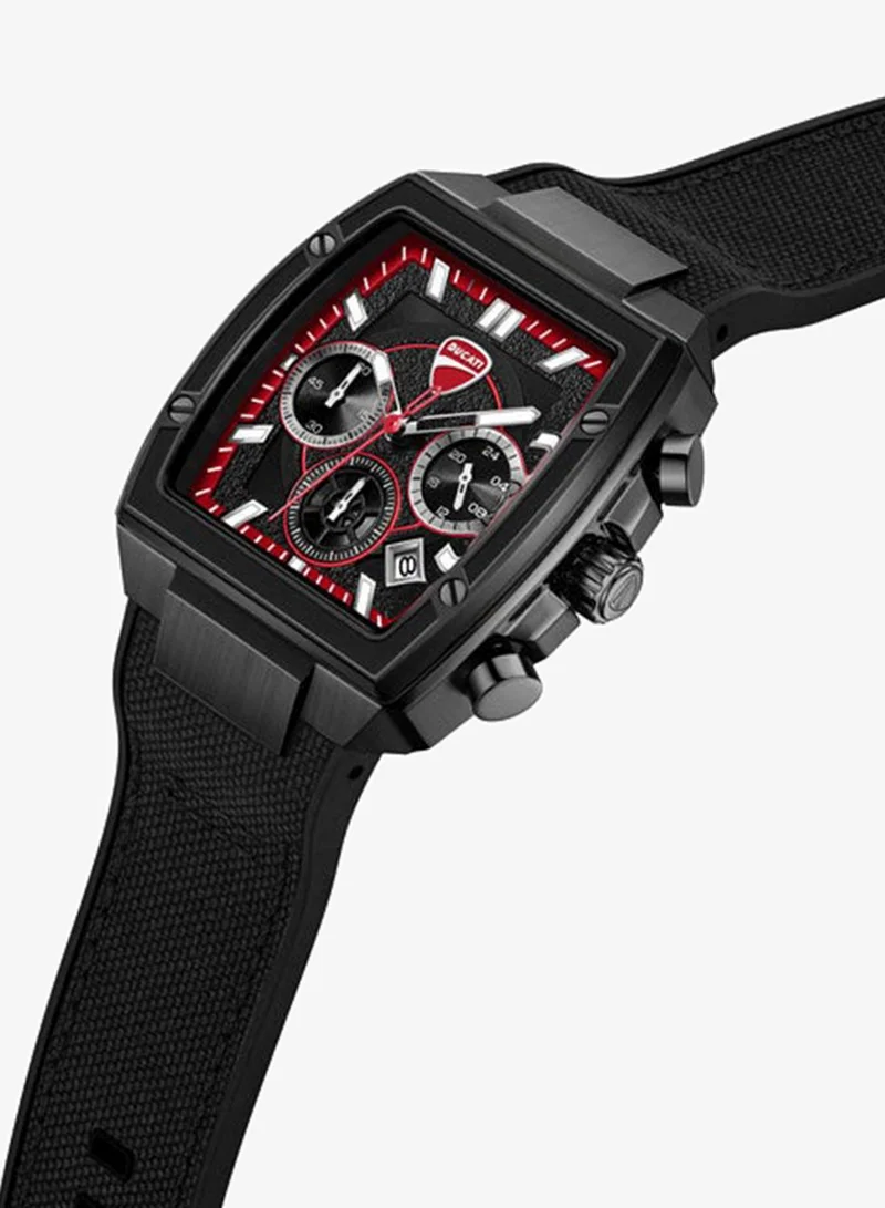 Ducati Force Black Dial, Silicone-Nylon Strap, Chronograph Watch for Men, 42mm