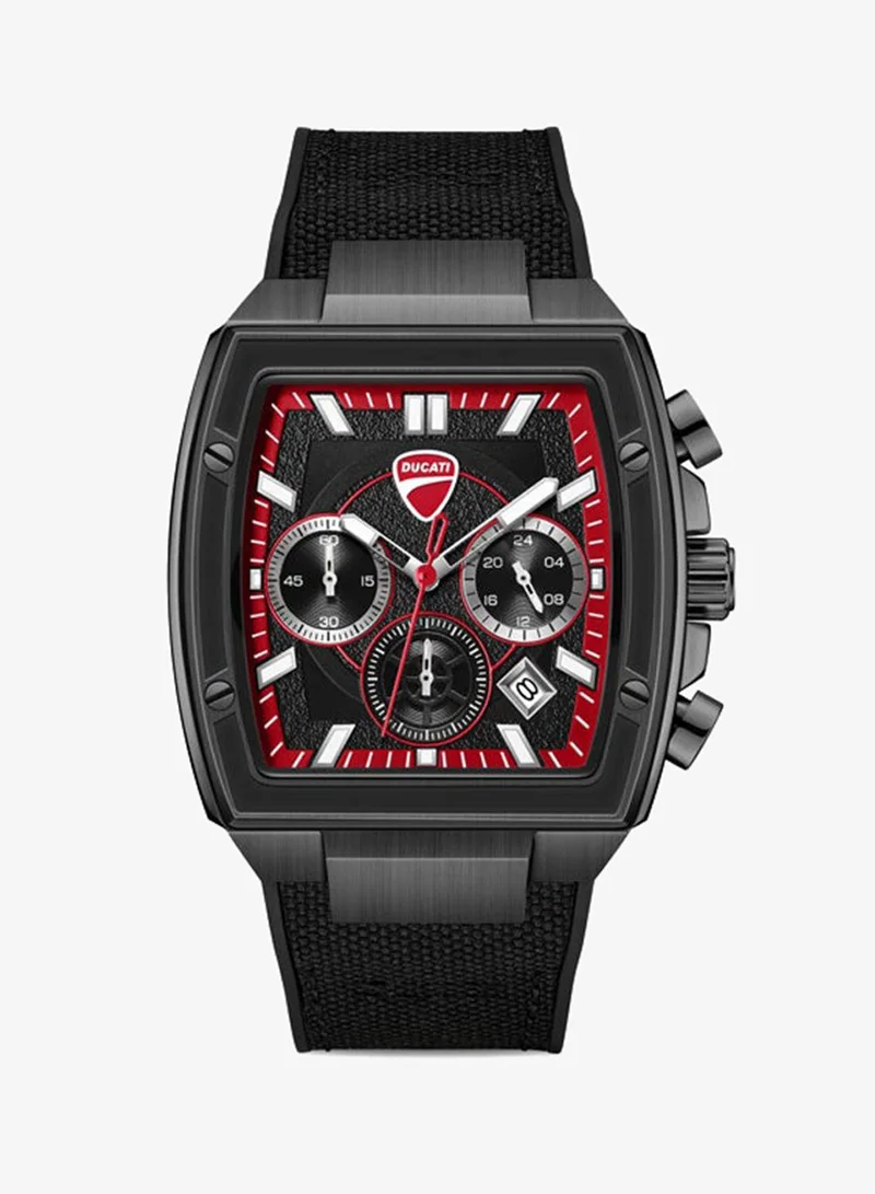 Ducati Force Black Dial, Silicone-Nylon Strap, Chronograph Watch for Men, 42mm