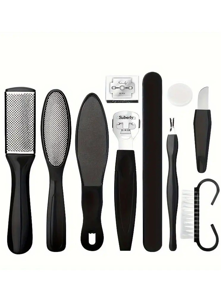 Ucanbe 10pcs Stainless Steel Foot File Set - Professional Unscented Pedicure Tools for Dead Skin Removal and Foot Care Manicure Essentials  - Image 1