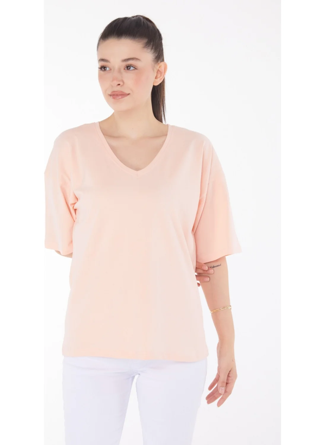 Tofisa Plain Medium Women's Beige T-Shirt - 25848