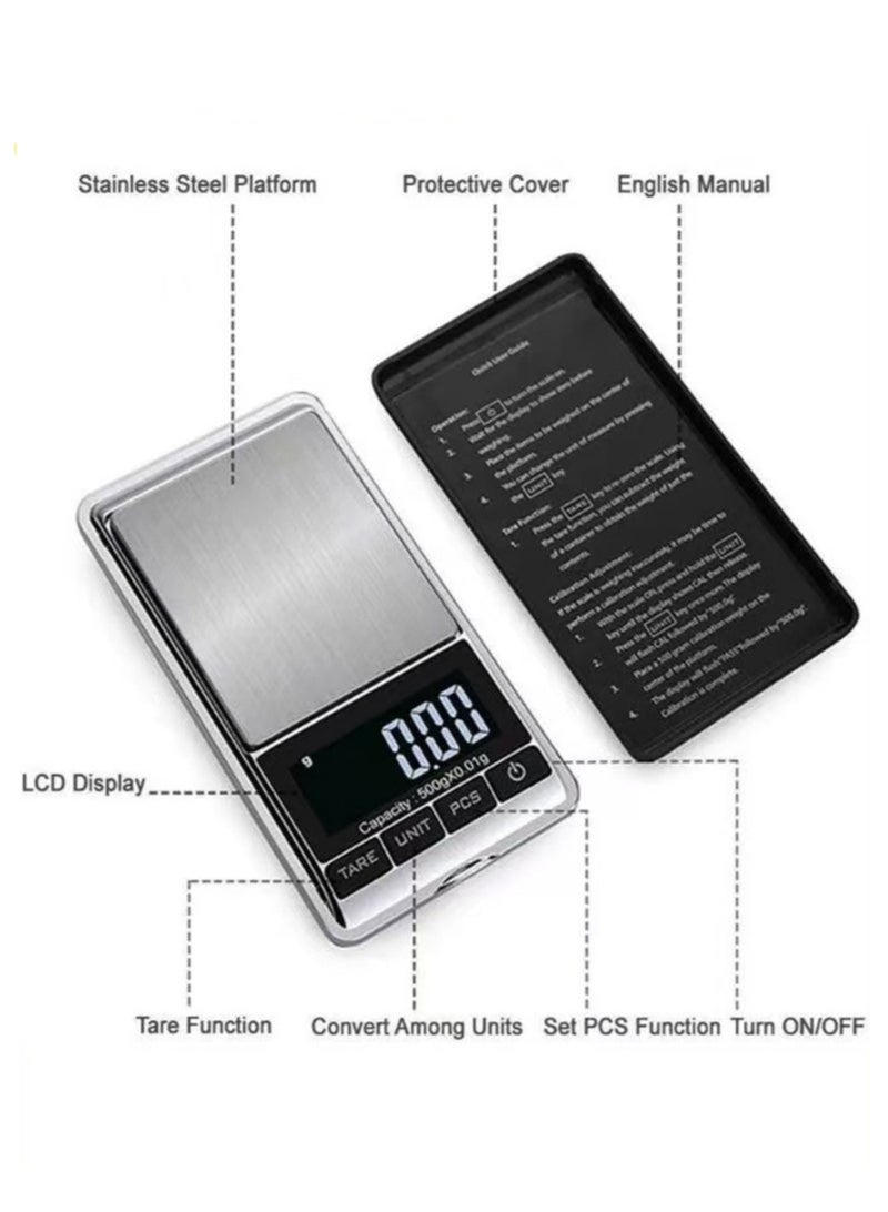 Digital Precision Gram Scale, 0.001oz/0.01g 500g Mini Pocket Scale, Portable Electronic Weight Jewelry Scales, Tare, Auto Off, Stainless Steel. - Image 4