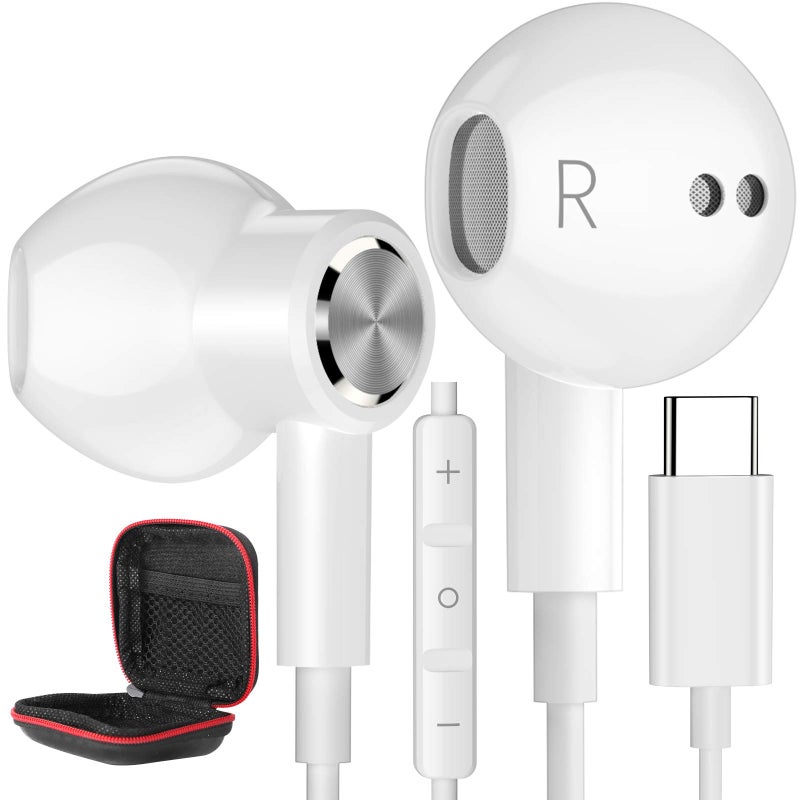 iMangoo USB C Headphones, Type C Earphones for Samsung Galaxy S20 S21 S22 S23 S24 FE S25 Ultra Apple iPhone 15 16 Pro Max Magnetic Wired Earbuds Microphone for Google Pixel 9 8 8A 7 7A 6 OnePlus Android White - Image 1