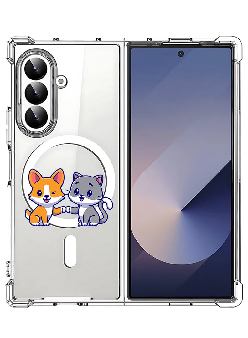Theodor Magnetic Case for Samsung Galaxy Z Fold 7 Compatible with MagSafe Wireless Charging, Shockproof Phone Bumper Cover Cat and dog friendship - Image 1