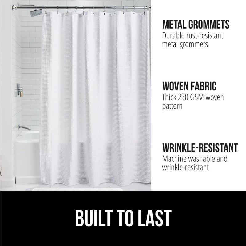 GORILLA GRIP Waffle Shower Curtain, Thick Weighted Fabric, Wrinkle and Rust Resistant, Classic Hotel Quality Design, Heavy Duty Long Curtains for Bathroom Showers, Bath Tubs, Machine Wash, 72x72 White - Image 2