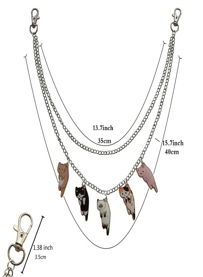 AETYWYEIN Cute Cat Charms Pant Chain, Colorful Enamel Pendant Trousers Accessories, Personality Layered Belt Chains, Dainty Chain for DIY Bags - Image 2