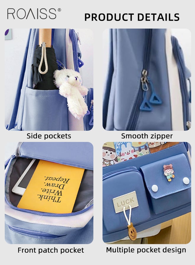 roaiss 5 Pcs Casual Backpack Set for Students Including Backpack Shoulder Bag Handbag Pen Case and Coin Bag Large Capacity Cute Practical Canvas Backpack Sets for Kids with Badge and Pendant  - Image 5