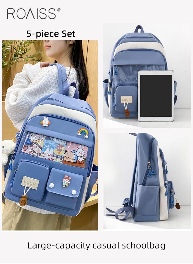 roaiss 5 Pcs Casual Backpack Set for Students Including Backpack Shoulder Bag Handbag Pen Case and Coin Bag Large Capacity Cute Practical Canvas Backpack Sets for Kids with Badge and Pendant  - Image 4